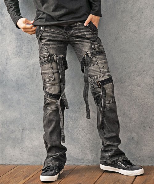 デニムパンツメンズジーンズストレートローライズ裾ファスナー2wayブーツカット トップイズム Topism Magaseek