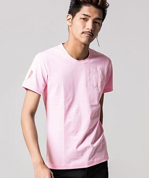 VIOLA(ヴィオラ)/VIOLA【ヴィオラ】ワッペン貼付けクルーネック半袖Tシャツ/ピンク