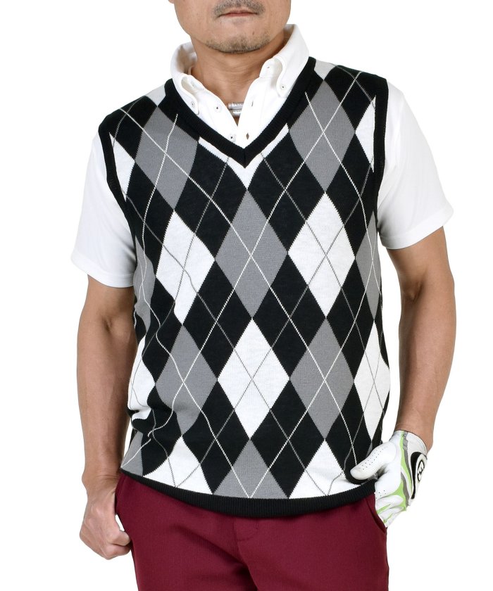 ゴルフ メンズ Cg Bs909sk おしゃれ アーガイル ゴルフウェア サンタリート ストライプ チェック ニット ベスト 夏 大きいサイズ 春 春夏 お気にいる ゴルフウェア