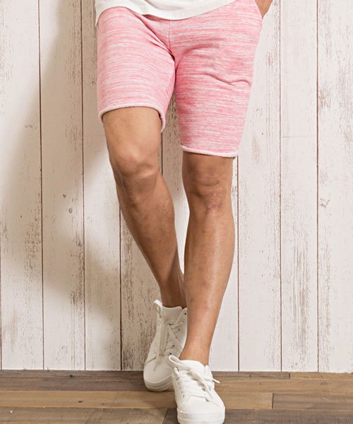 VICCI(ビッチ)/VICCI 杢トリッキースウェットショーツ ハーフパンツ メンズ ブランド おしゃれ 大人 カジュアル ファッション 膝上 ショートパンツ 短パン 細身 スリム/ピンク