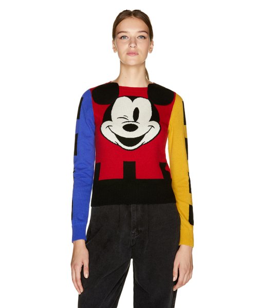 セール 50 Off Disney ディズニー コラボ 配色ミッキーマウスニット セーター ベネトン レディース Benetton Women Magaseek