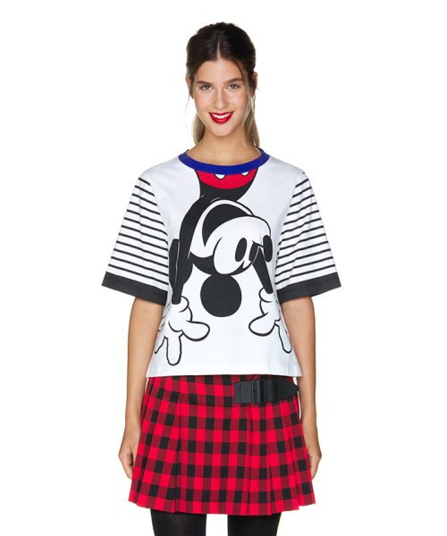 セール Disney ディズニー コラボ 袖ボーダーミッキーマウスtシャツ カットソー ベネトン レディース Benetton Women Magaseek