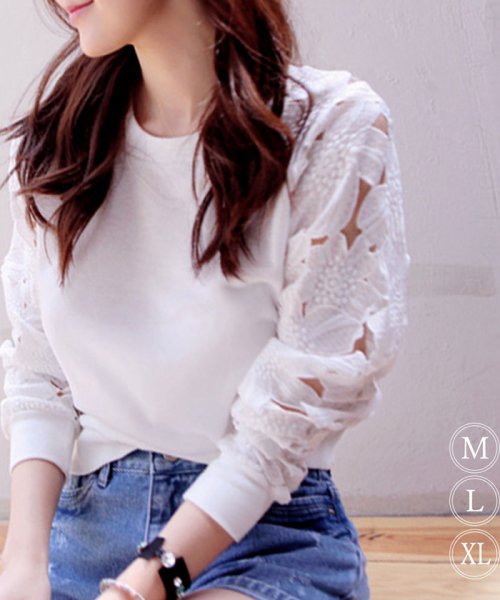 セール 花柄 レース 刺繍 トップス レディース シースルー カットソー 長袖 Tシャツ 即納 ミニミニストア Miniministore Magaseek