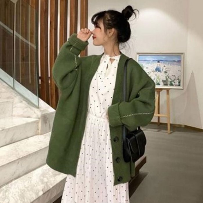 セール ニットカーディガン レディース アウター ゆったり トップス 羽織り Vネック カーディガン 体型カバー 長袖 中厚手 ミニミニストア Miniministore Magaseek