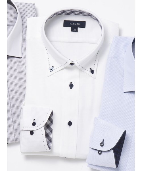 TAKA-Q(タカキュー)/ノーアイロン高機能 レギュラーフィットボタンダウン長袖ニットビジネスドレスシャツワイシャツ/ホワイト