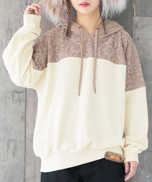 レース 配色デザインパーカー オシャレウォーカー Osharewalker Magaseek