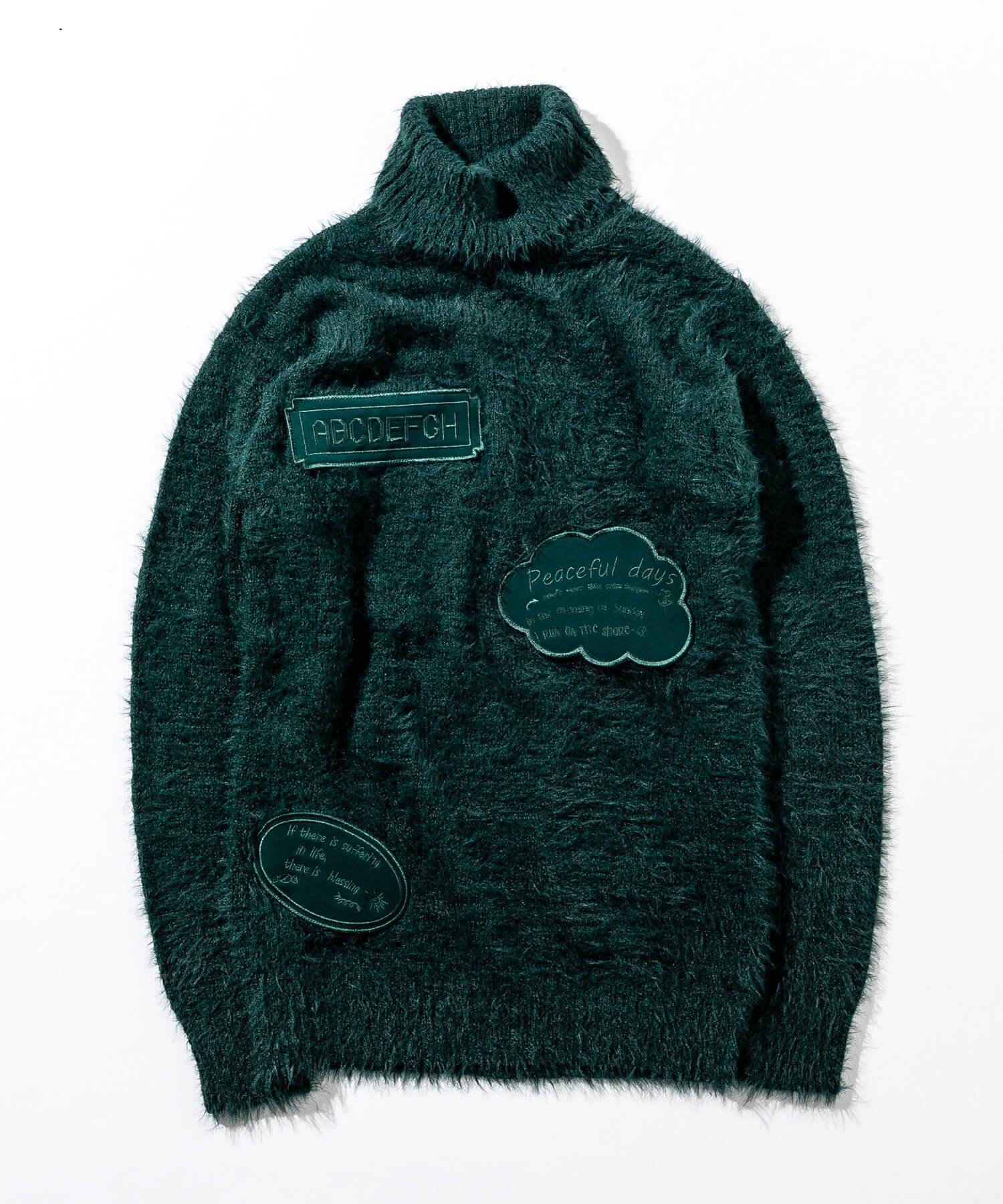 LEON掲載】1+1=3 ワッペンデザイン起毛タートルネックニット(502590116