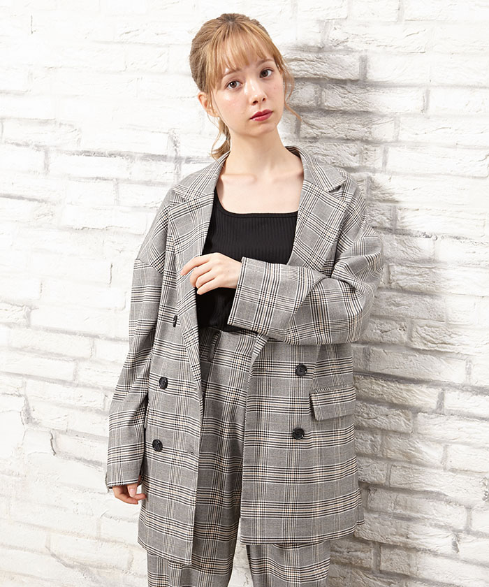 【セットアップ対応商品】チェック柄BIG Wテーラージャケット