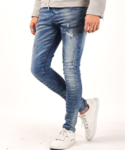 セール 15 Off 汚しリペアスキニーデニムパンツ デニムパンツ メンズ スキニー ダメージ加工 ラグスタイル Luxstyle Magaseek