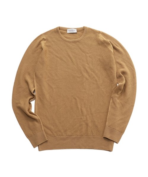 JOHN SMEDLEY(ジョンスメドレー)/1SINGULAR TEXTURED SWEATER クルーネック 丸首 ニット セーター メリノウール カラー3色 レディース/CAMEL