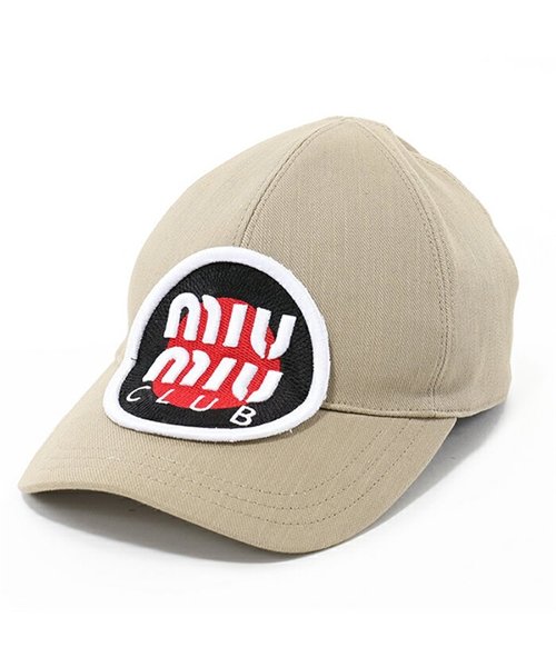 MIUMIU(ミュウミュウ)/miumiu ミュウミュウ 5HC274 AJ6 F0241 DENIM ベースボールキャップ 帽子 スポーツ 立体刺繍 カラーKAKI/ベージュ