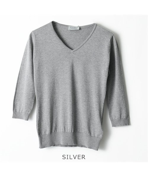 JOHN SMEDLEY(ジョンスメドレー)/REED 3/4 SLIM FIT Vネック 七分袖 ニット セーター コットンニット カラー5色 レディース/SILVER