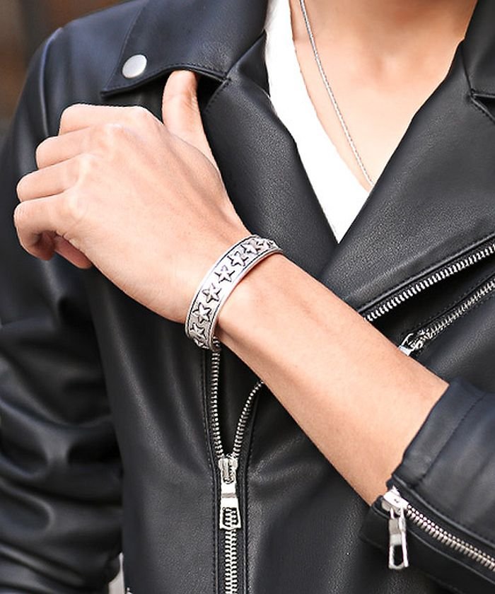 セール スターアンティークシルバーバングル バングル メンズ ブレスレット スター 星柄 星 アクセ ラグスタイル Luxstyle Magaseek