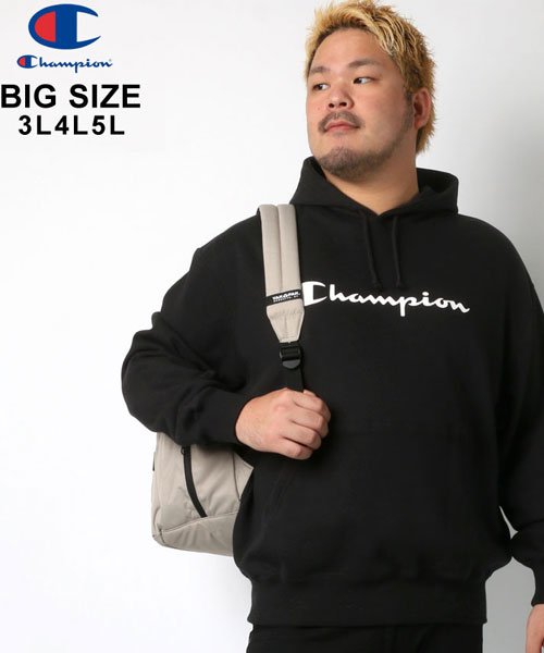 MARUKAWA(大きいサイズのマルカワ)/【Champion】チャンピオン 大きいサイズ ロゴ 裏毛 パーカー/ブラック