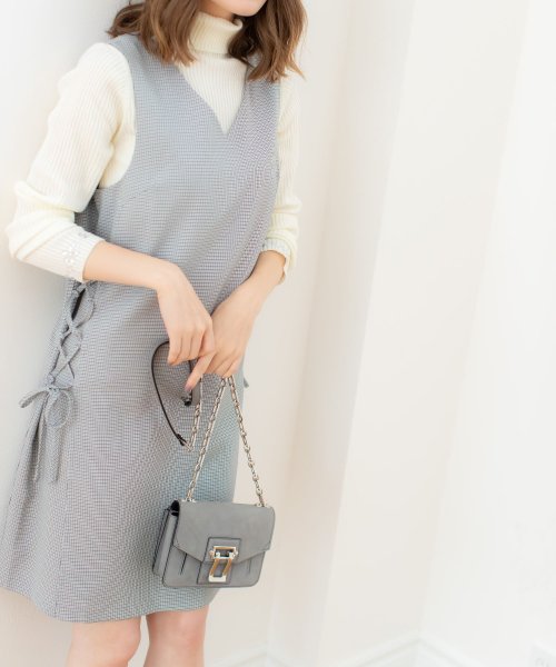 tocco closet(トッコクローゼット)/サイドレースアップ千鳥チェック柄ジャンパーワンピース/GRAY