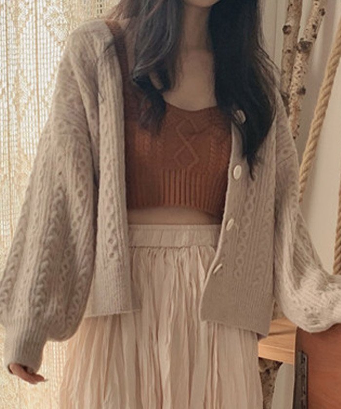 セール ニットカーディガン レディース 前開き ニット トップス Vネック アウター ケーブル編み ミニミニストア Miniministore Magaseek