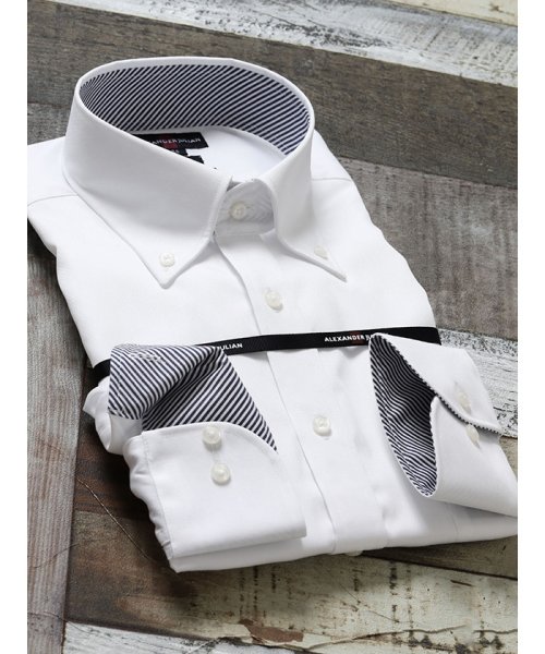 TAKA-Q(タカキュー)/形態安定80双スリムフィットボタンダウン長袖ビジネスドレスシャツワイシャツ/ホワイト