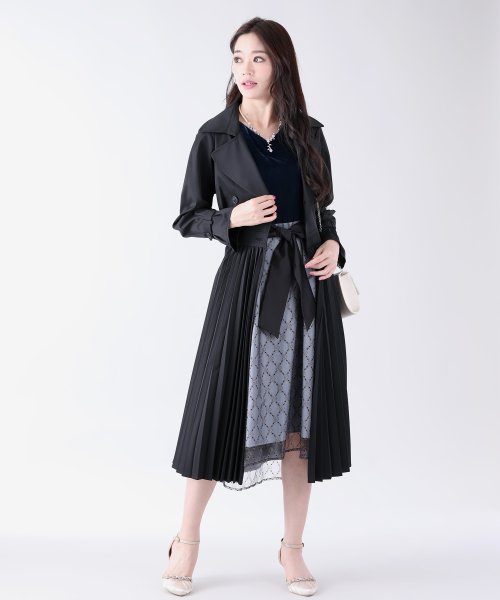 セール 結婚式 パーティー 二次会 リボンベルト付きプリーツ切替ドレストレンチコート ブルーイースト Blueeast Magaseek