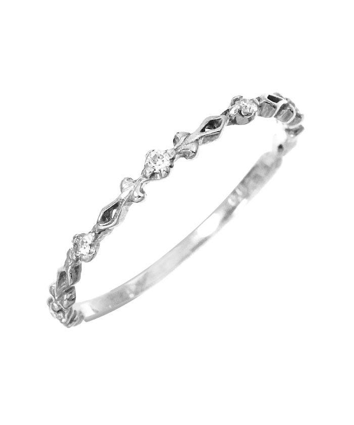 セール】K10WG 天然ダイヤモンド 0.03ct 5石 ピンキーリング #1