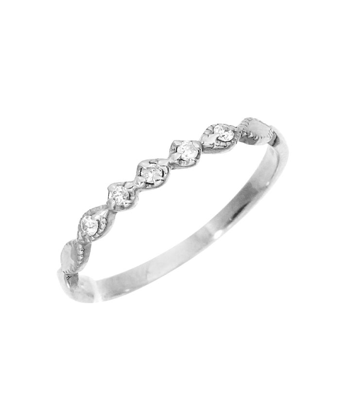 セール】K10WG 天然ダイヤモンド 0.03ct 5石 ピンキーリング #1