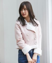 tocco closet(トッコクローゼット)/フラワーパールビジュー釦ムートンショートコート/PINK