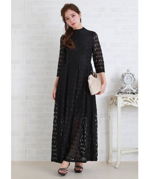 リーフモチーフハイネックロングワンピース ドレス レースレディース Lace Ladies Magaseek