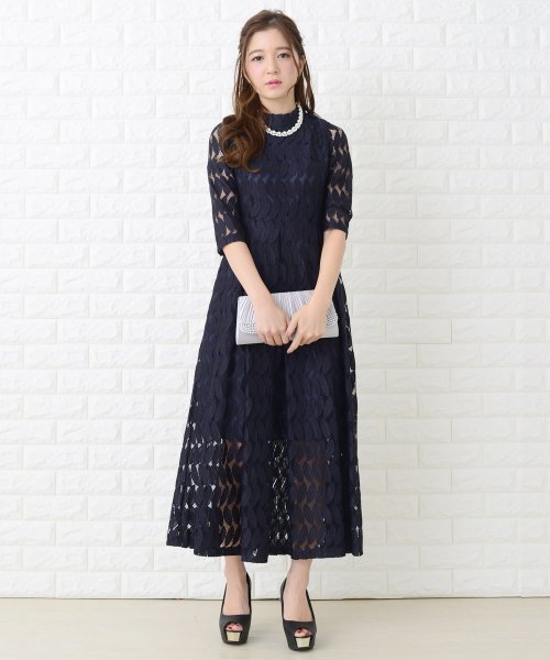 セール リーフモチーフハイネックロングワンピース ドレス レースレディース Lace Ladies Magaseek