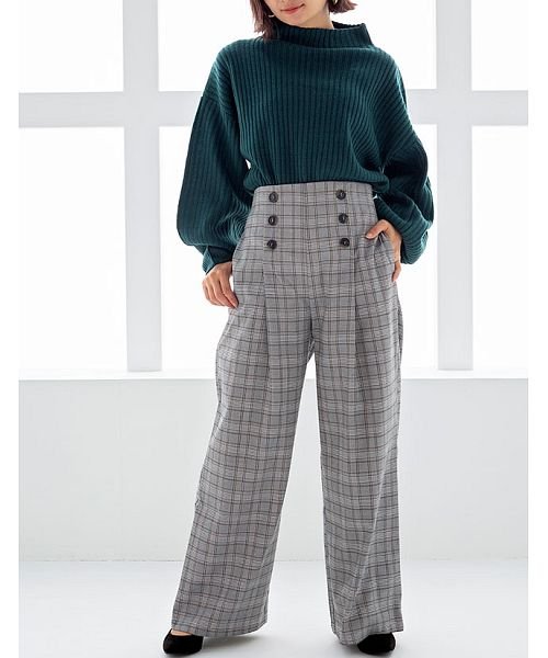 グローウィングリッチ Growingrich ボトムス パンツ サイドファスナーワイドパンツ グレンチェックで大人カジュアル Magaseek