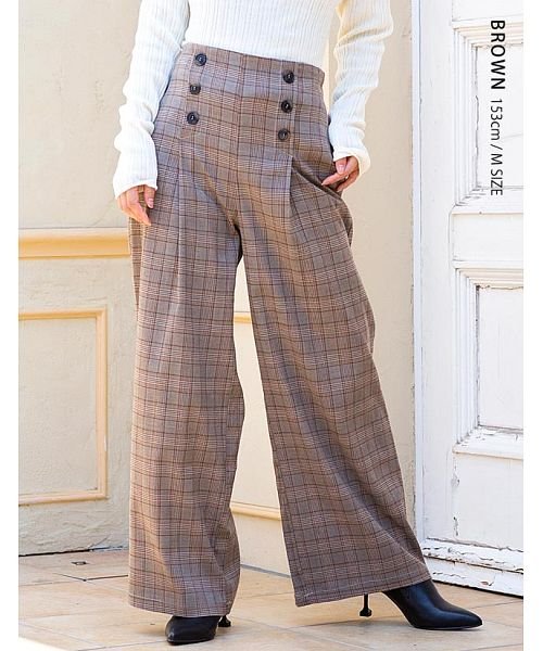 セール グローウィングリッチ Growingrich ボトムス パンツ サイドファスナーワイドパンツ グレンチェックで大人カジュアル Magaseek