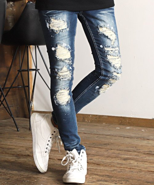 セール 15 Off ハードダメージスキニーパンツ デニムパンツ メンズ スキニー ハードダメージ クラッシュ ラグスタイル Luxstyle Magaseek