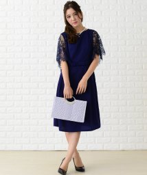 Lace Ladies(レースレディース)/ウエストリボン付きレース袖フェミニンワンピース・ドレス/ネイビー