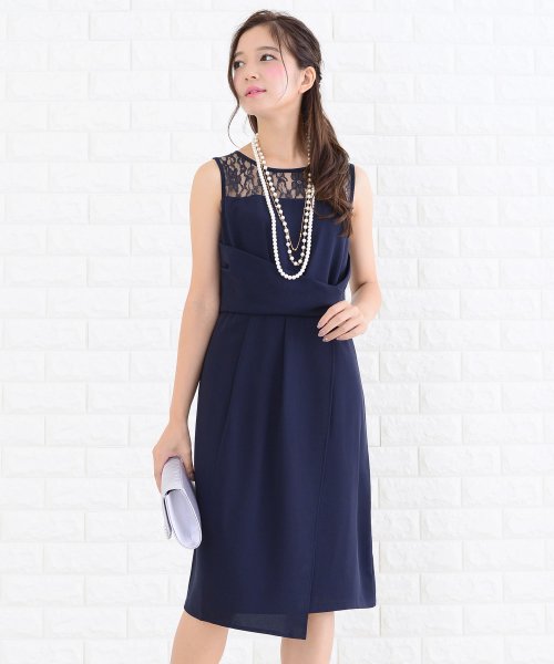 レースレディース Lace Ladies 胸元レース切り替えラップ風ワンピース ドレス Magaseek