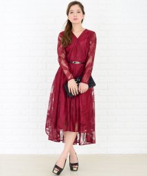 Lace Ladies(レースレディース)/細ベルト付きフィッシュテール総レースワンピース・ドレス/ワイン