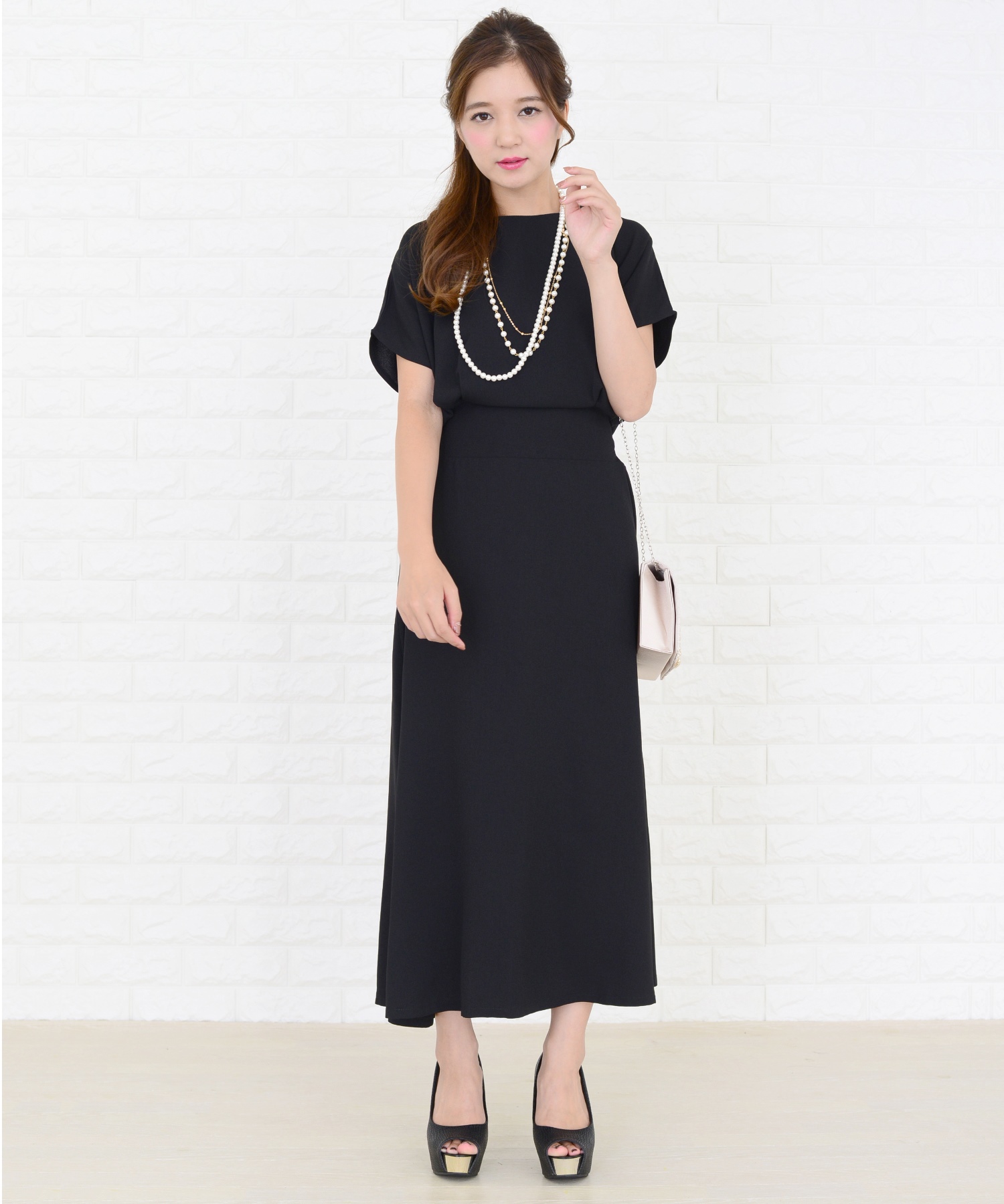 スペシャルset価格 レース長袖ウエストリボン スリット入りワンピースドレス 送料無料