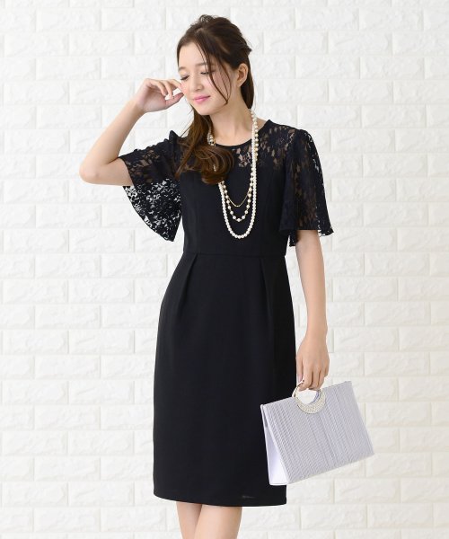 セール 花柄レース袖バックスリット入りタイトワンピース ドレス レースレディース Lace Ladies Magaseek