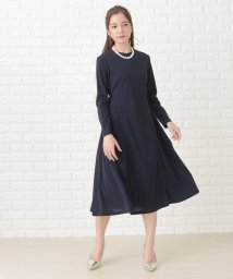 Lace Ladies(レースレディース)/シンプル長袖フォーマルミモレ丈ワンピース・ドレス/ネイビー