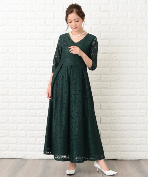 セール レースレディース Lace Ladies 七分袖総レースフォーマルロングワンピース ドレス Magaseek