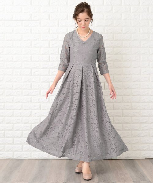 セール レースレディース Lace Ladies 七分袖総レースフォーマルロングワンピース ドレス Magaseek