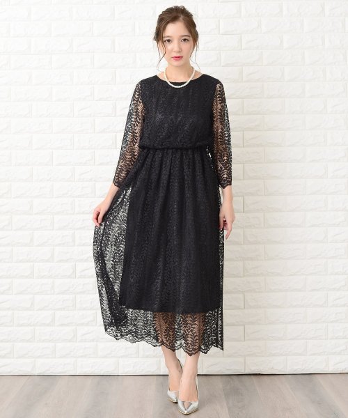 セール ウエストゴムリーフ柄総レースフォーマルワンピース ドレス レースレディース Lace Ladies Magaseek