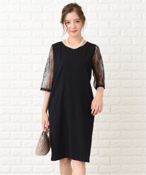 セール 五分袖レース膝丈コクーンフォーマルワンピース ドレス レースレディース Lace Ladies Magaseek