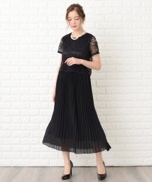 Lace Ladies(レースレディース)/セットアップ風レース半袖×プリーツロングスカート フォーマルワンピース・ドレス/ブラック