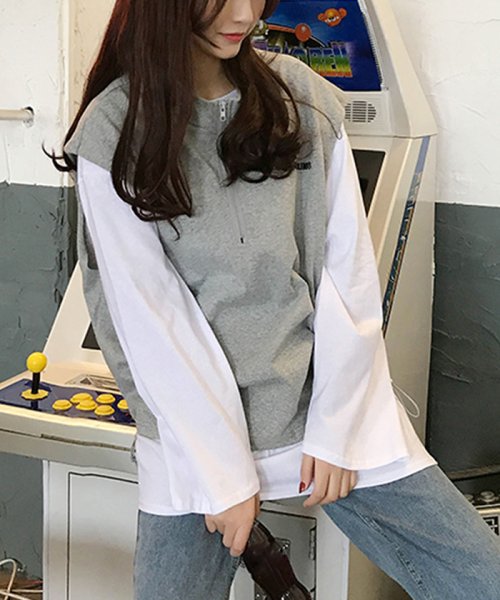 miniministore(ミニミニストア)/ｔシャツ ベスト 2点セット トップス レディース ゆったり 重ね着セット ｔシャツ 長袖/グレー