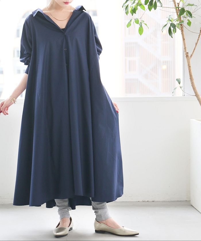 ゆるっと袖リブフレアシャツワンピ オシャレウォーカー Osharewalker Magaseek