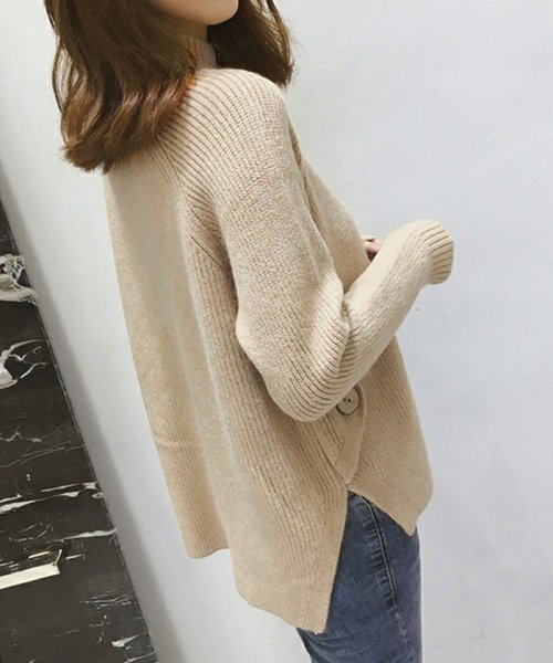 セール リブニット トップス ハイネック ニット セーター レディース 秋冬 スリット プルオーバー 厚手 ミニミニストア Miniministore Magaseek