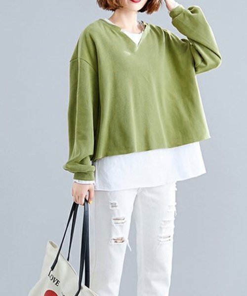 2点セット ｔシャツ レディース ゆったり スウェット 重ね着 トップス カジュアル ミニミニストア Miniministore Magaseek