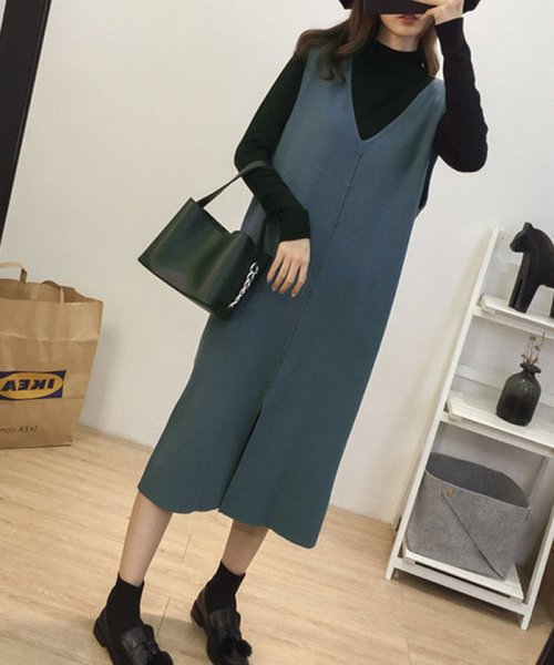 ベストワンピース レディース 重ね着 ニットワンピース ノースリーブワンピース 前ボタン付き ゆったり ミニミニストア Miniministore Magaseek