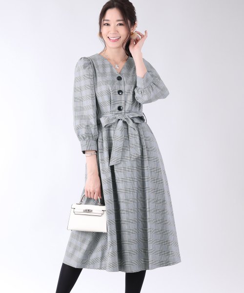 セール パフ袖ギンガムチェック柄リボン付きワンピース ブルーイースト Blueeast Magaseek