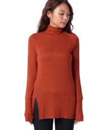 BENETTON (women)(ベネトン（レディース）)/ランダムテレコハイネックロング丈トップス・カットソー/オレンジ