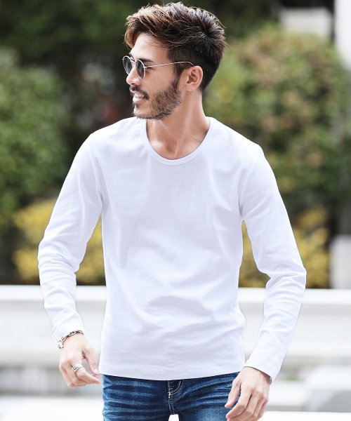 スパンフライスuネックロンt ロンt メンズ Tシャツ 長袖tシャツ ロンティー クルーネック Uネック ジギーズショップ Jiggys Shop Magaseek