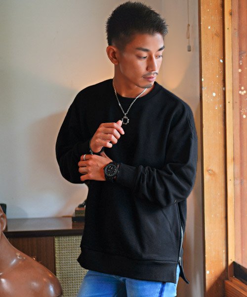 サイドzipスウェットトレーナー トレーナー メンズ スウェット 長袖 ビッグシルエット ラグスタイル Luxstyle Magaseek